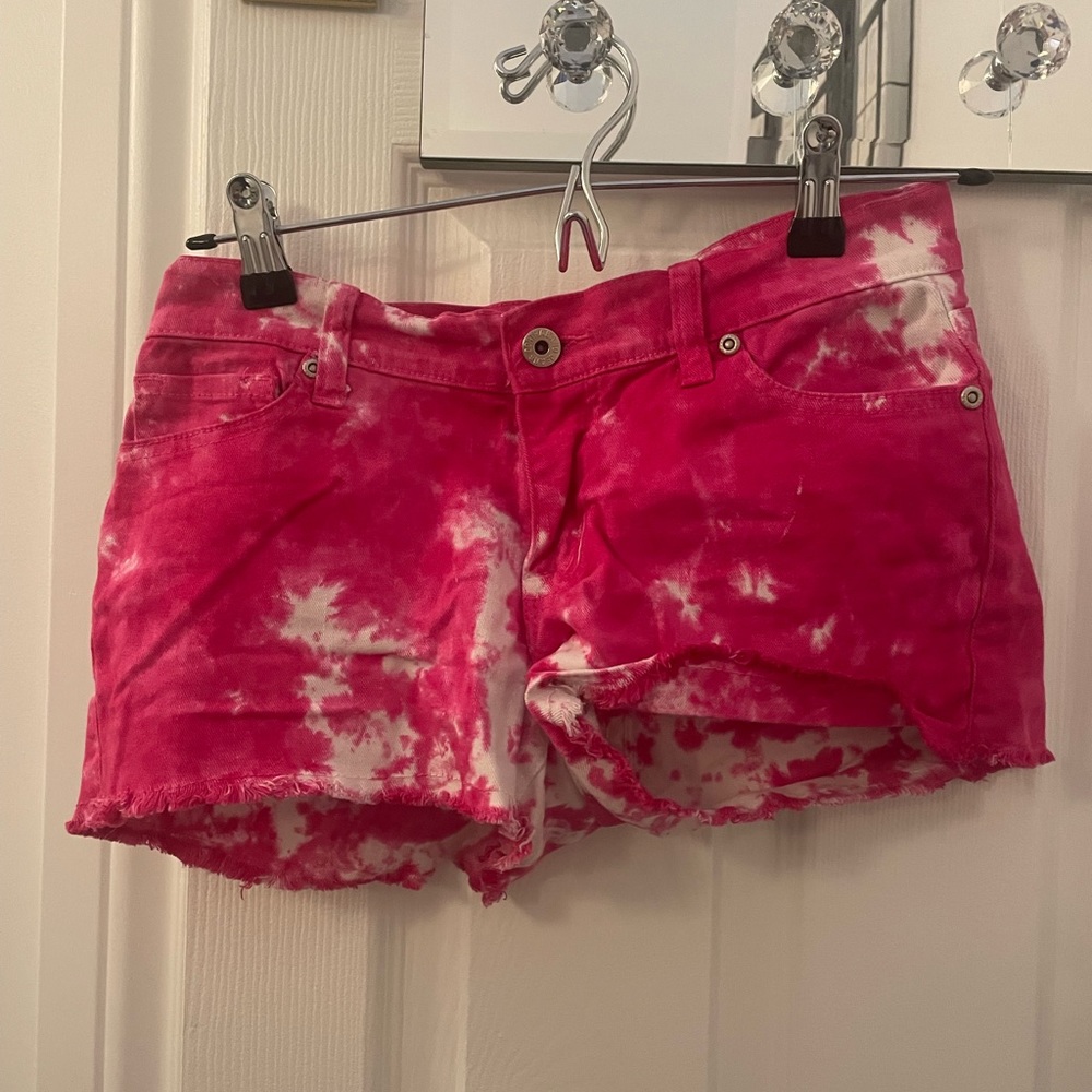 Contraband Pink and White tie-dye shorts